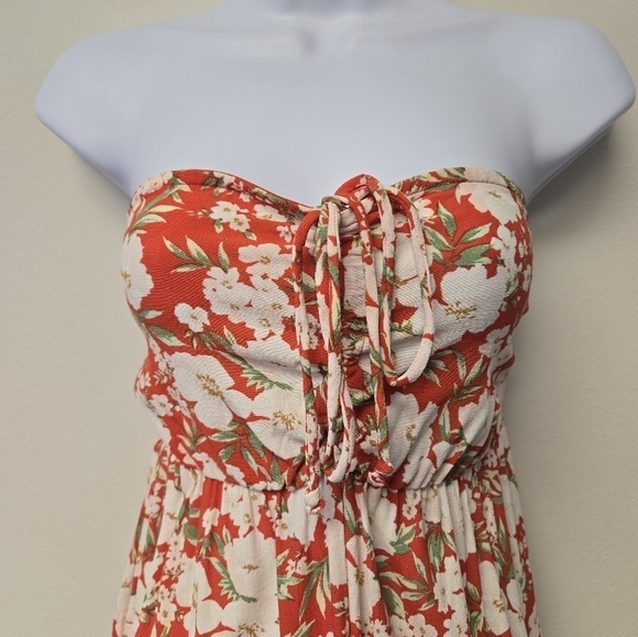 American Eagle Halter Wide leg Floral Jumpsuit Red M - Picture 4 of 12